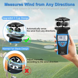 HoldPeak Handheld Cup Anemometer with Compass, 360° Wind Measuring Digital Air Wind Speed Meter, 93MPH Wind Speed Measuring Device Gauges for Outdoor Sailing HVAC Golf Shooting, HP-878