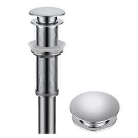 KRAUS Bathroom Sink Pop-Up Drain Assembly in Chrome for Vessel Sinks and Sinks without Overflow, with Extended Thread for Thicker Countertops, PU-L10CH