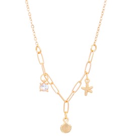 ERLOSYA Charm Shell Starfish Zircon Pendant Necklace for Women,Dainty Summe Beach Necklaces for Woman,18k Gold Plated Simple Jewelry (576-Shell Starfish Necklace)