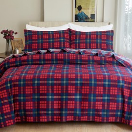 Elegant Comfort Soft 4-Piece 100% Turkish Cotton Flannel Sheet Set - Premium Quality, Deep Pocket Fitted Sheet, Ultra Soft, Cozy Warm Flannel Sheets - Twin XL, Plaid-Red/Navy