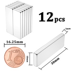 MIN CI Pack of 12 Flat Magnets Strong Large 30 x 10 x 3 mm Neodymium Magnets Extra Strong Rectangular Magnets for Magnetic Board Whiteboard Magnetic Plates Strong Magnets Kitchen Cabinet Office
