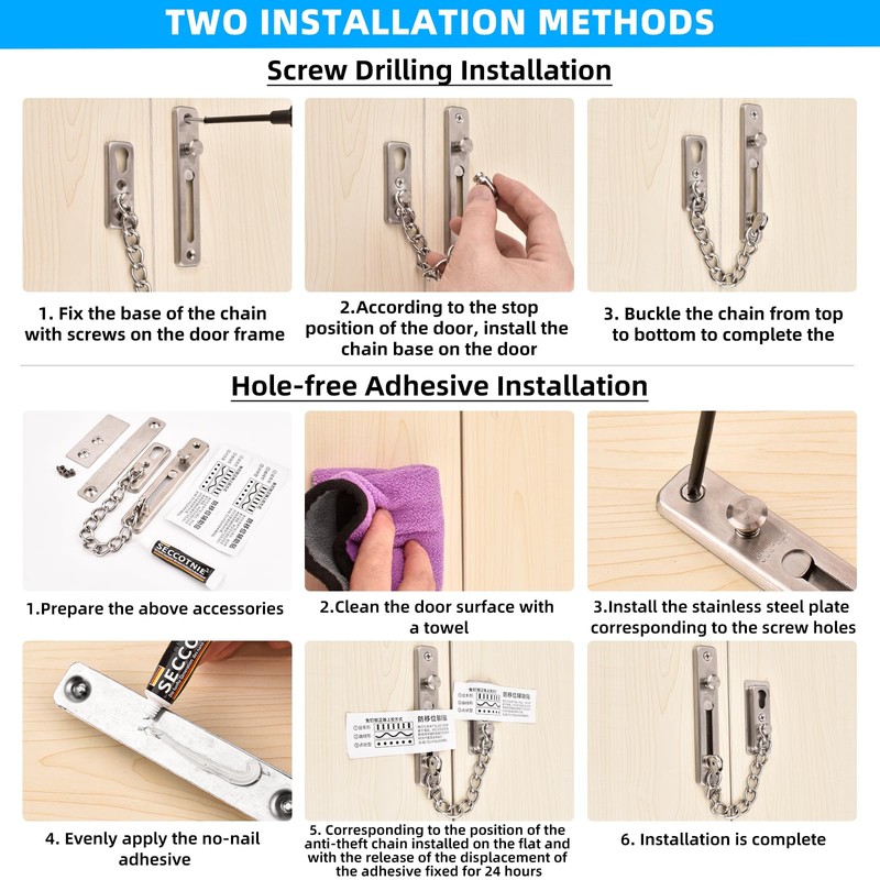 KRYVLEXA Heavy Duty Door Chain Lock - 304 Stainless Steel,
