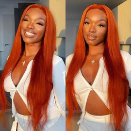 28Inch Ginger Lace Front Wigs Human Hair 180% Density 13x4 Straight Lace Front Wigs Pre Plucked 350# Colored Wig Ginger Wig Human Hair with Natural Hairlin Ginger Orange Wigs for Women