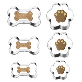 Cookie Cutters,6 Pcs Bone and Dog Footprints Cookie Cutters Set Stainless Steel Biscuit Cutters Dog Theme Party Cookie Cutter Dog Treats Cutters Molds for Homemade Treats and Baking