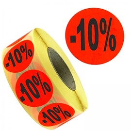 1,000 promotional labels/discount labels with print -10% | bright red permanent 32 mm | 1 roll