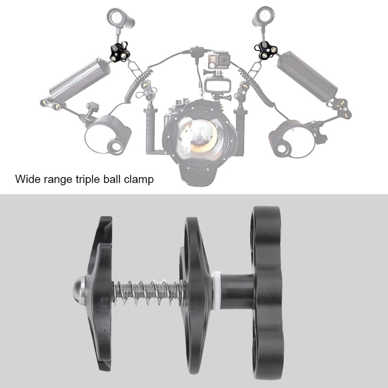 Aluminium Alloy Black Diving Triple Ball Clamp Outdoor Camera Arm