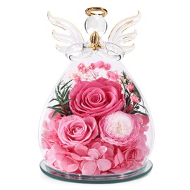 Bessol Birthday Gifts for Women Mom Preserved Roses in Glass Angel Figurines Fresh Flowers for Delivery Forever Flowers Eternal Rose Christmas for Grandma Sister Wife Her from Daughter