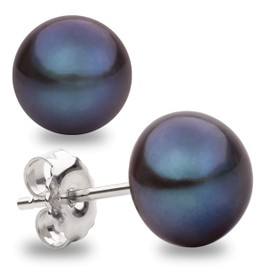 Freshwater Cultured Pearl Stud Earrings for Women Button Shape Lavender, Peach, Gray and Black SECRET & YOU - Sterling Silver 925 - Available in 4 sizes from 8 mm to 11 mm