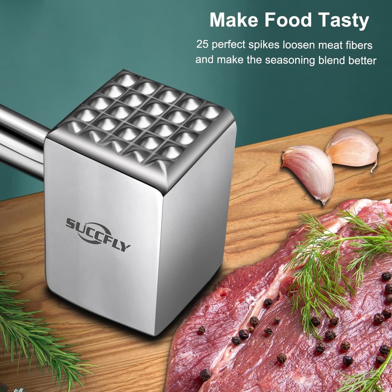 SUCCFLY Meat Tenderizer Stainless Steel, Heavy Duty Meat Hammer, Kitchen