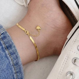 Silver 925 3mm snake rope snake silver anklet mini me heart plump gold（Yellow Gold） / 실버925 3mm 뱀줄 스네이크 은 발찌 미니미 하트통통 골드（Yellow Gold）