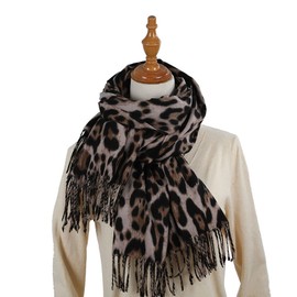 CORIRESHA Women's Casual Leopard Print Scarf Tassels Cashmere Feel Winter Outdoor Thick Warm Scarves