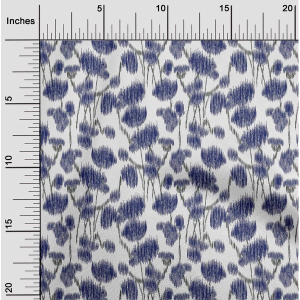 oneOone Cotton Cambric Fabric Floral Ikat Print Fabric by The