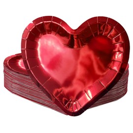 SINGOMON 40PCS Red Heart Plates Red Paper Plates Disposable Plates Red Plates Dessert Plates Love Plates Party Plates Red Tableware Set for Valentine's Day Anniversary Birthday Wedding Party Plates