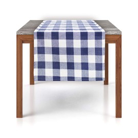 Fennco Styles Country Buffalo Check Soft Table Runner 16 x 72 Inch - Navy Blue Check Table Cover for Everyday Use, Picnic, Family Gathering, Indoor Outdoor Parties and Special Occasion