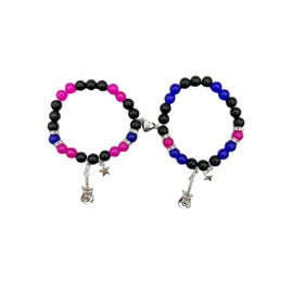 Fuqimanman2020 Matching Bracelet for Couple Guitar Star Crown Bracelet Heart Stone Match Bracelets Friendship Relationship Distance Promise Bracelet Bff Jewelry Gifts(2Pcs Blue Pink Guitar)