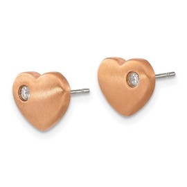 Titanium Brushed Rose Ip Plated With CZ Love Heart Post Earrings 9x11mm Wide Stud Earring for Women