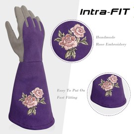 Intra-FIT Rose Pruning Gloves Thorn Proof, Embroidery Leather Gardening Gloves with Extra Long Forearm Protection