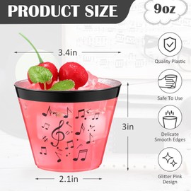 Funnymoom 50 Pack 9 oz Music Notes Cup Disposable Clear Hard Plastic Cups for Music Festival Party Birthday Party Baby Shower Bridal Shower Engagement Wedding Supplies