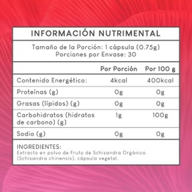 Schisandra 30 Cápsulas de 750 mg. | Adaptógeno | Equilibra tus Emociones | Dale Brillo a tu Piel | Reduce los Síntomas de Menopausia | Lalun Organic