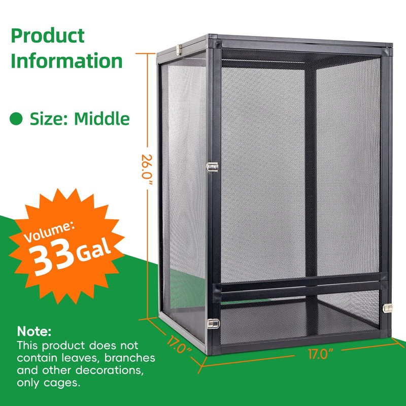 BINANO 33 Gal Detachable and Foldable Reptile Butterfly Cage Terrarium,