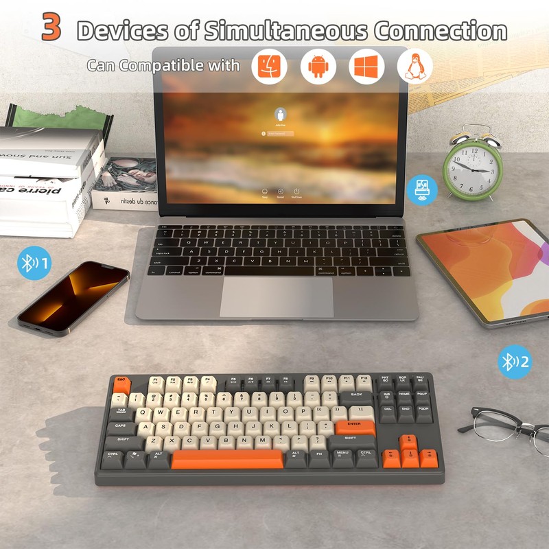 MAMBASNAKE M87 TKL– Dual-Mode-Wireless-Gaming-Tastatur, Bluetooth/2,4 GHz, PBT-Kugeltastenkappe, 4000-mAh-Akku, gemischte Regenbogen-Hintergrundbeleuchtungstastatur