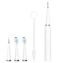 Oral Plaque/Tartar Remover for Teeth, Dental Calculus Remover Teeth Cleaning Kit with LED Light & 5 Adjustable Modes Rechargeable for Dogs and Cats - Color: White