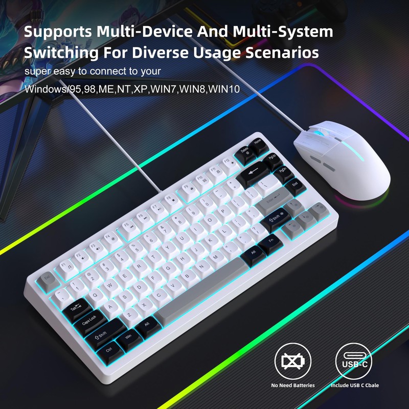 Snpurdiri Wired Keyboard and Mouse Combo,81 Keys Compact Mechanical Keyboard,Retro