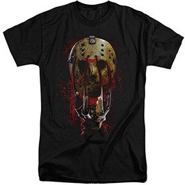 Freddy Vs Jason Mask and Claws Unisex Adult Tall T Shirt for Men and Women, 3X-Large Black