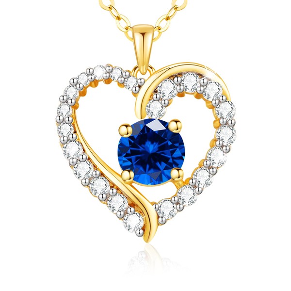 LAVUMO Women's 14K Gold Heart Necklace, Women's Silver 925 Birthstone