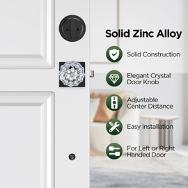 MAXECURITY Black Front Door Handle and Deadbolt Set, Modern Front Door Lock Set with Crystal Glass Door Knob, Reversible Exterior Door Handle for Right&Left Handed, Matte Black