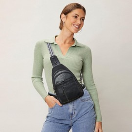 LATMAP 7L Sling Bag For Women Men Crossbody Shoulder Tote Blet Bags Backpack Fanny Pack Travel Purse Faux Leather Black