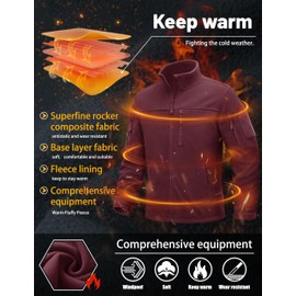 TACVASEN Winter Jacket for Men Outdoor Jacket Elastic Cuffs Traveling Fashion Sweater with Multiple Pockets Wine Red