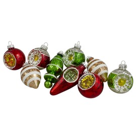 Northlight 9ct Silver and Red Retro Reflector Glittered 2-Finish Glass Christmas Ornaments 3.5"