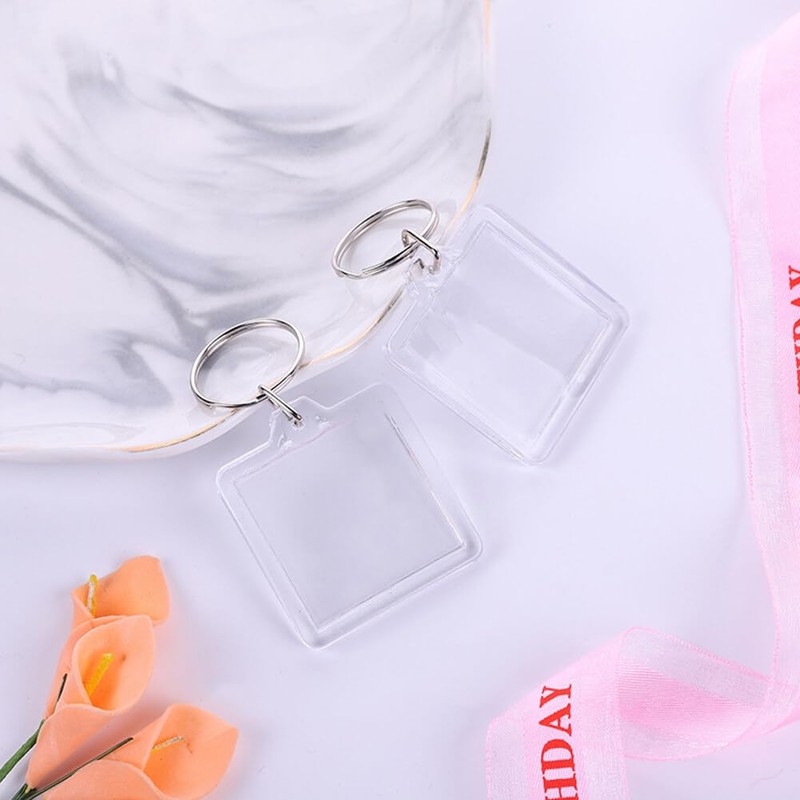 25Pcs 1.3x1.3 Inch Square Transparent Acrylic Photo Insert Keychain Blanks