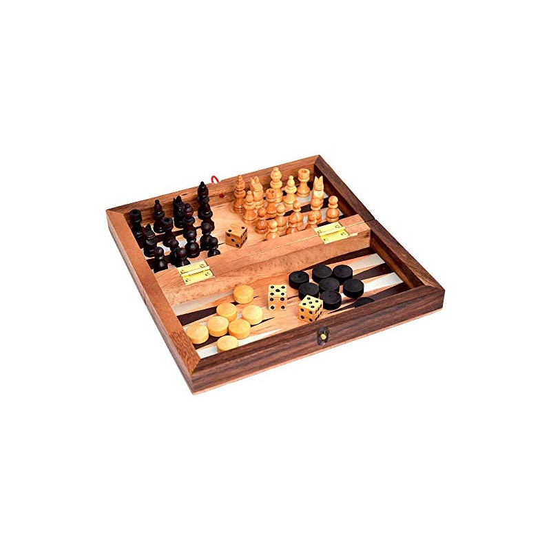 Backgammon Chess and Colour Checker Box, Medium, Puzzle Wood Game