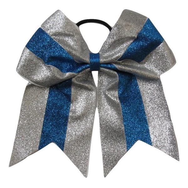 New"GLITTER Silver & Blue" Cheer Bow Pony Tail 3" Ribbon