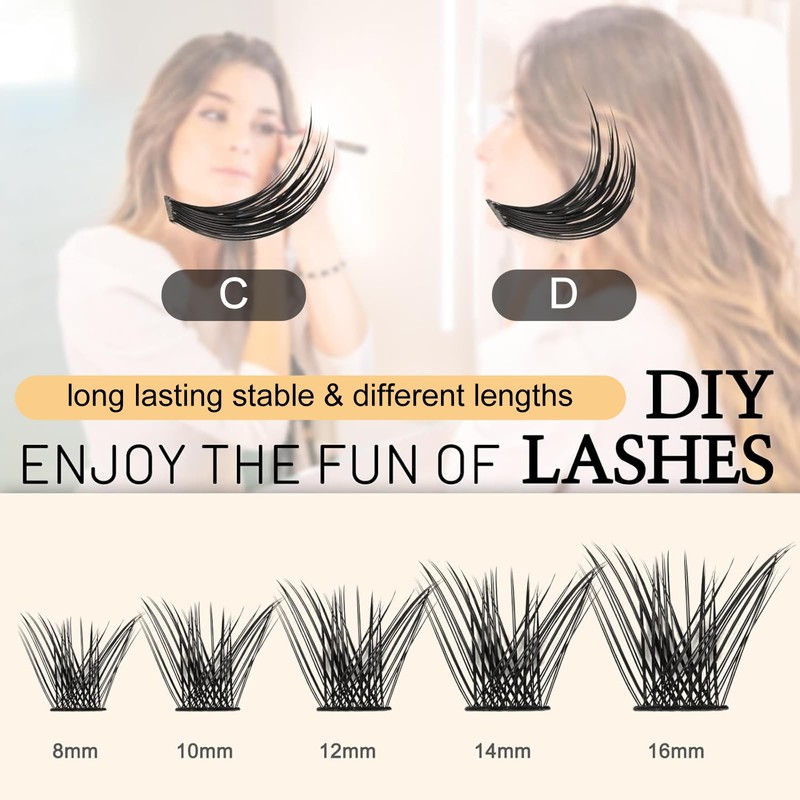 QUEWEL Individual Eyelashes 72 Pcs DIY Cluster Lashes D Curl