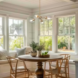 Gold Chandeliers for Dining Room, Modern 4 Light Semi Flush Mount Ceiling Light Fixtures with On/Off Pull Chain Globe Chandelier for Living Room Kitchen Island Hallway