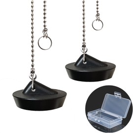 Pack of 2 Tomario 44 mm Drain Plugs with Stainless Steel Ball Chain, Sink Drain Plug, Rubber Plug, Sink Plug for Kitchen Bathroom Sink Drain Stopper (Size Between 42.5 to 45 mm)