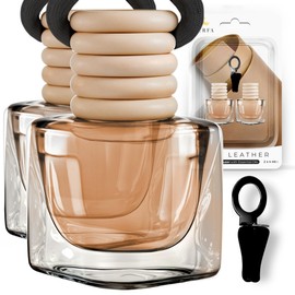 Deep Leather Car Air Freshener for Men | Pack of 2 Long Lasting Automotive Air Freshener | Odor Eliminator Car Perfume with Essential Oils | Car Air Freshener Vent Clip by Perfa