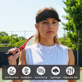 Adjustable Elastic Cord with Button Visor, Sun Protection Mesh Quick-Dry Sport Visor Hat Women Men for Running, Tennis&Golf Black