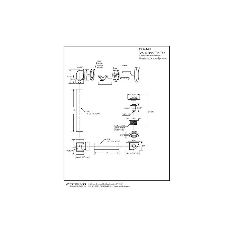 Westbrass 493244H-01 14" Sch. 40 PVC Bath Waste & Overflow