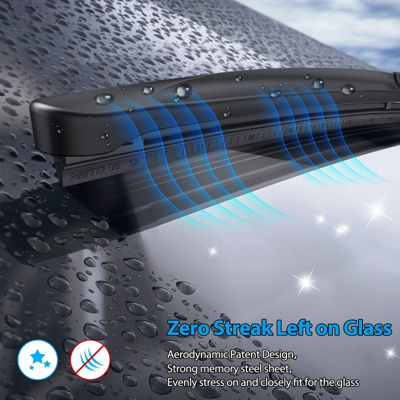 METO T6 Silicone Windshield Wiper Blades, 22 and 16 inches