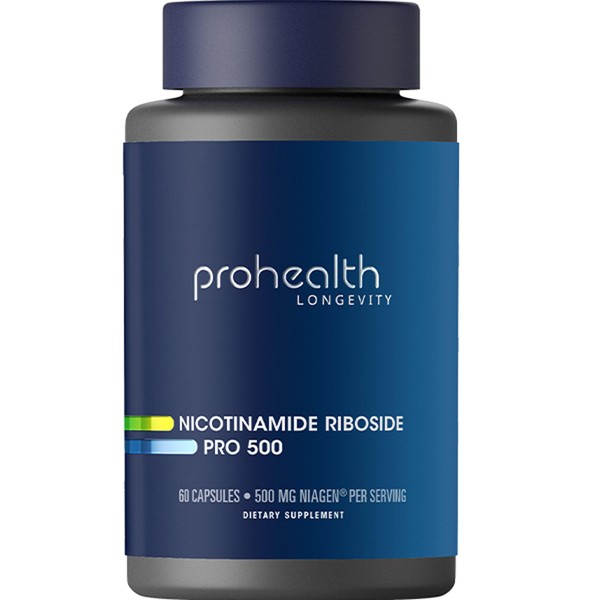 ProHealth Nicotinamide Riboside Pro 500. Patented NR Niagen 500mg Plus 250mg TMG. NAD Supplement Boosts NAD. Proven in 300 Studies. 30 Servings