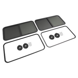 HECASA RV Window 42" W X 22" H Teardrop Horizontal Sliding Window W/Trim Ring for 1.5" Wall and Mesh Screen Tempered Glass Powder Coated Black 2PCS