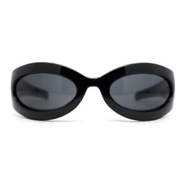 Retro Futurism Wrap Sport Thick Plastic Oval Sunglasses All Black