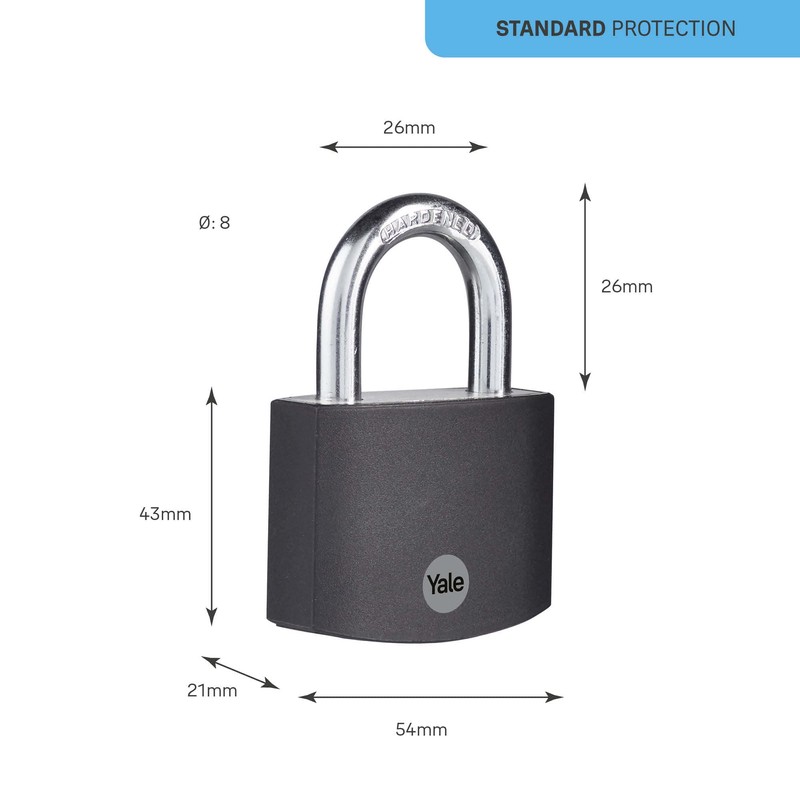 Yale - YE3B/50/126/1/BK Standard Security 50mm Aluminium Padlock - Black
