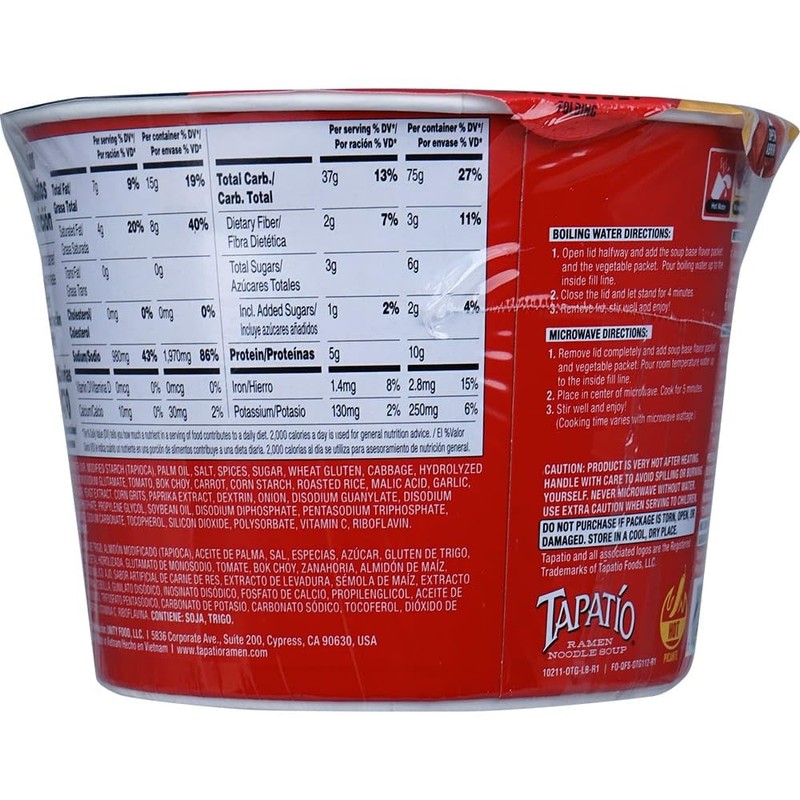 Tapatio Spicy Ramen Noodle Soup Big Bowl - Original Flavor