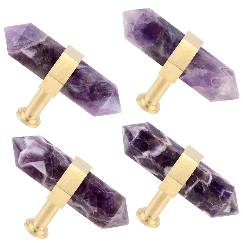 KYEYGWO Pack of 2 Amethyst Healing Stone Point Furniture Knobs