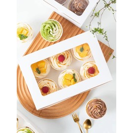 MonYouGe 10-Set Cupcake Boxes Bulk with Clear Display Window Hold 6 Standard Cupcakes, Disposable Food Grade White Cupcake Carrier Cupcake Container, Perfect for Cupcakes Muffins Cookies Pastries